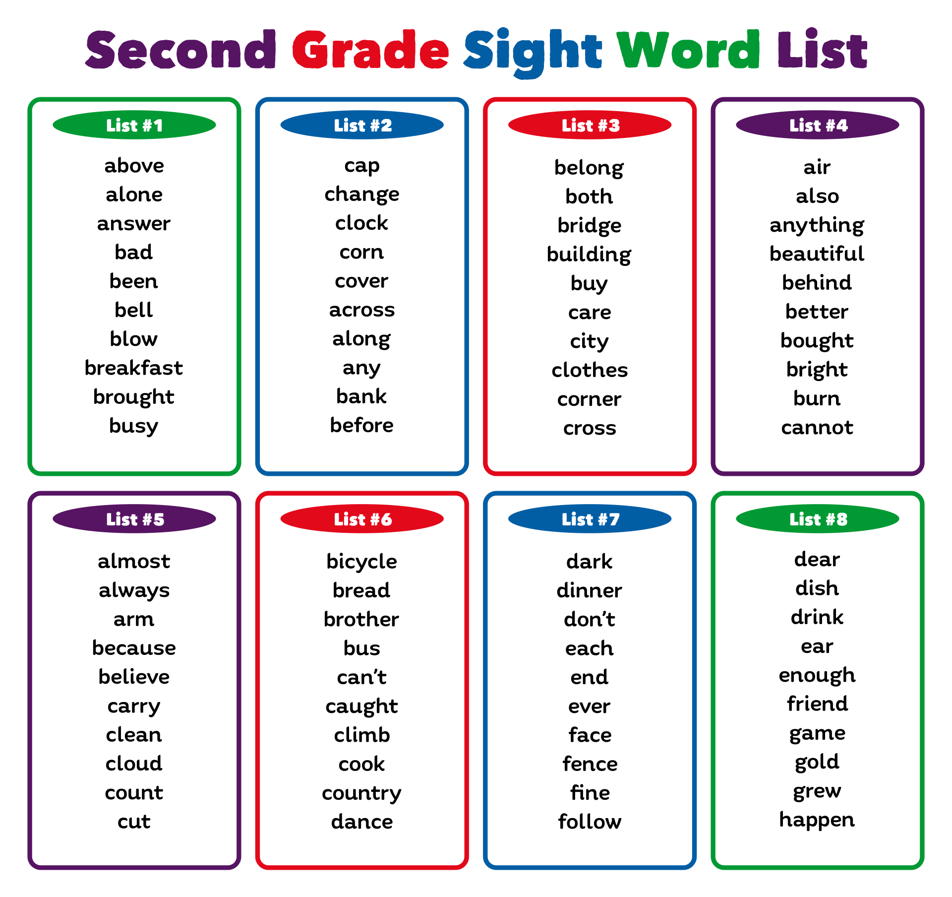 Second Grade Sight Words List - 10 Free Pdf Printables with Free Printable 2Nd Grade Sight Words