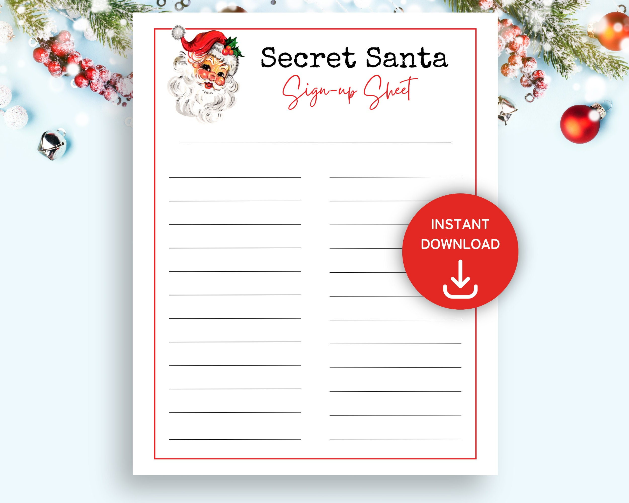 Secret Santa Sign Up Sheet, Druckbare Secret Santa Geschenkbörse within Secret Santa Printable Sign Up Sheet