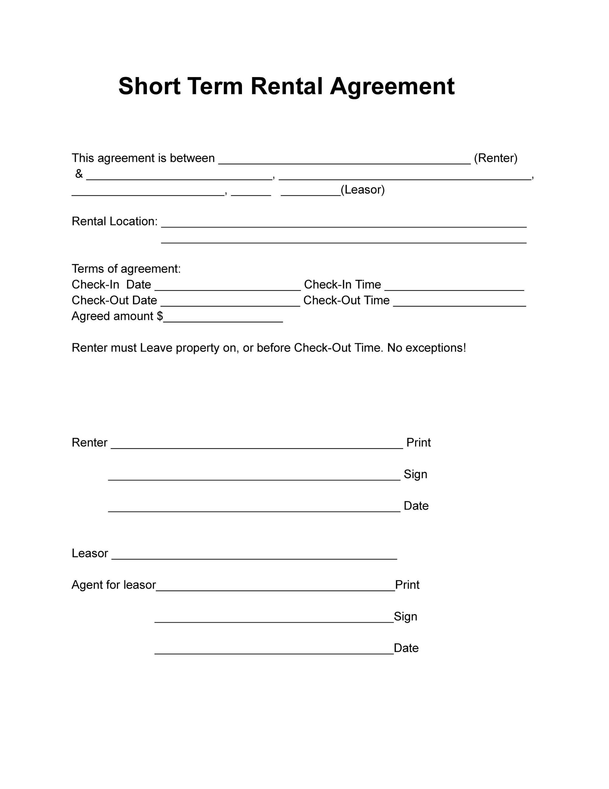 Short Term Rental Agreement - Etsy pertaining to Printable Basic Short Rental Agreement