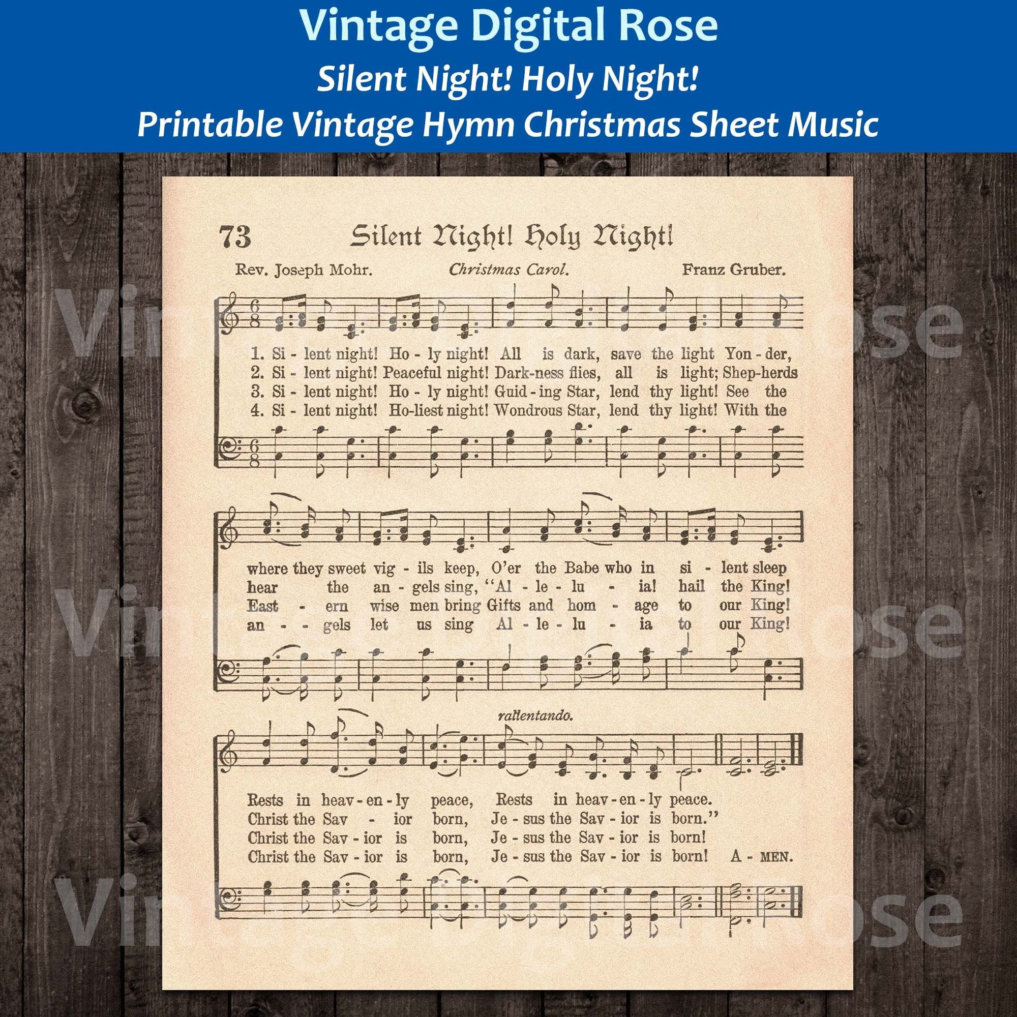 Silent Night! Holy Night! Printable Vintage Christmas Hymn Carol Sheet Music for Printable Sheet Music Silent Night