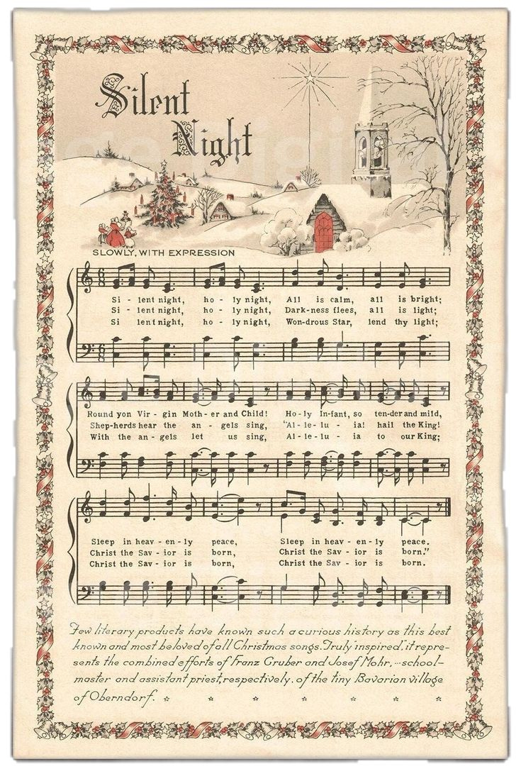 Silent Night Printable Vintage Christmas Hymn Carol Sheet Music within Printable Sheet Music Silent Night