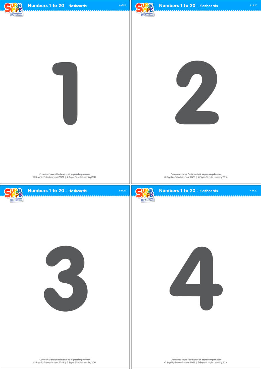 Simple Numbers 1-20 Flashcards - Super Simple with Pre School Number Flash Cards Printable