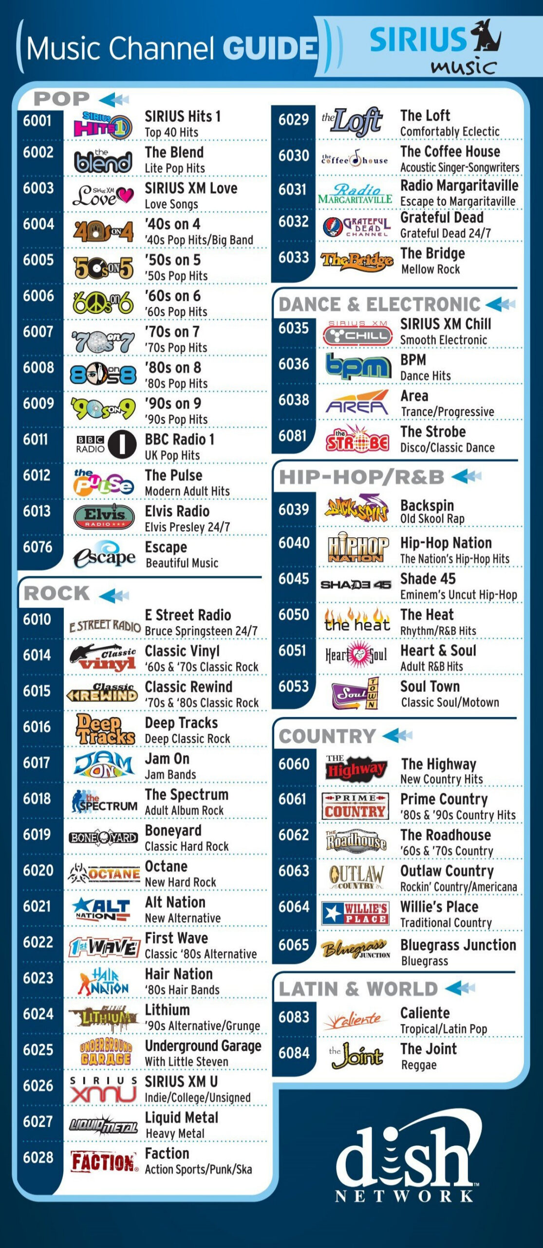 Sirius Channel Guide - Dish Network in Sirius Xm Radio Channel Guide Printable