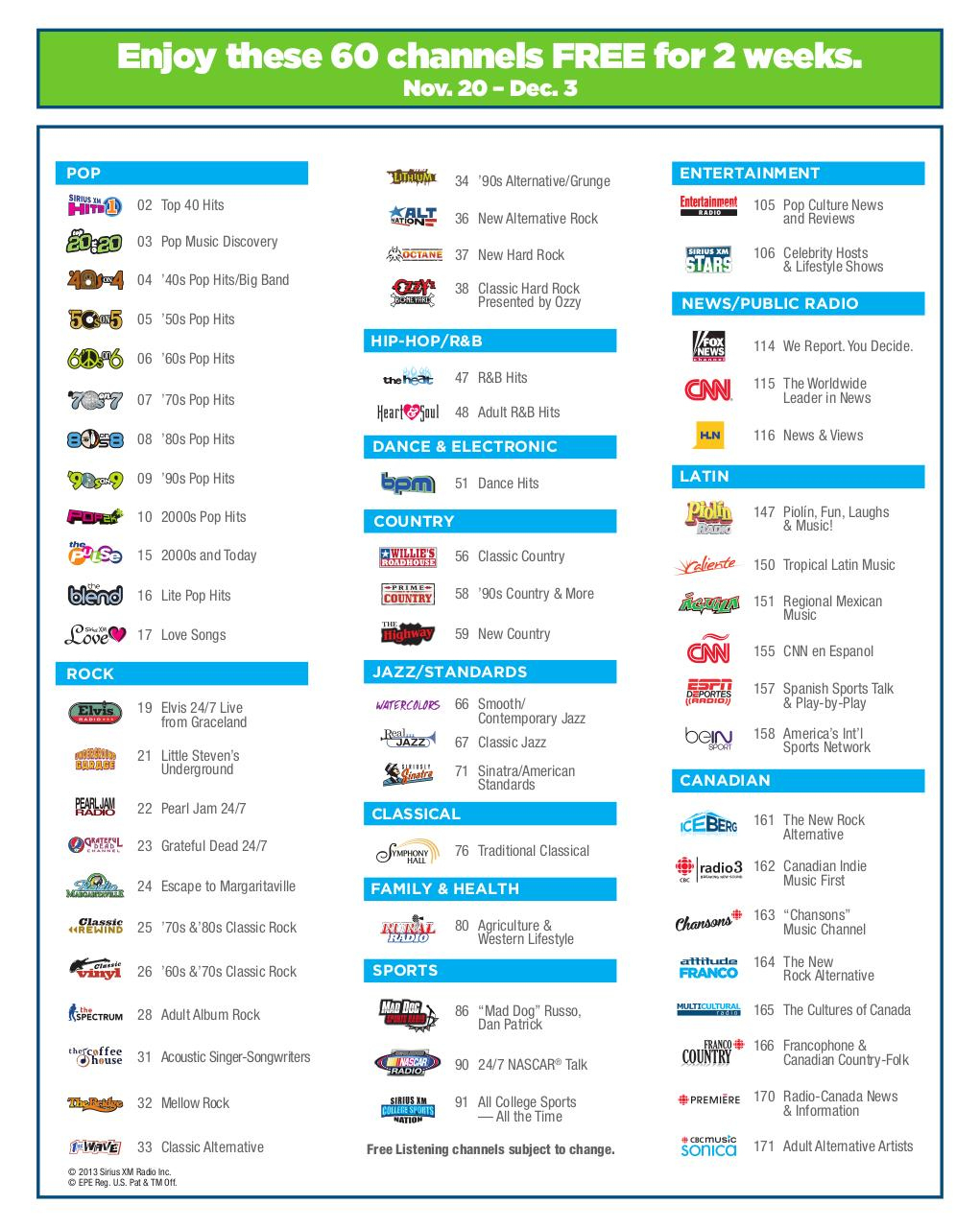 Sirius Satellite Radio Channel Guide Printable - Printable Party inside Sirius Xm Channel Lineup Printable