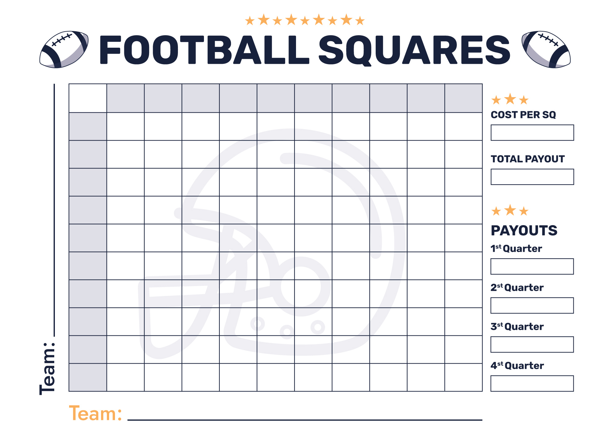 Super Bowl 100 Squares Free Google Docs Template - Gdoc.io pertaining to Full Page Free Printable Football Squares 100