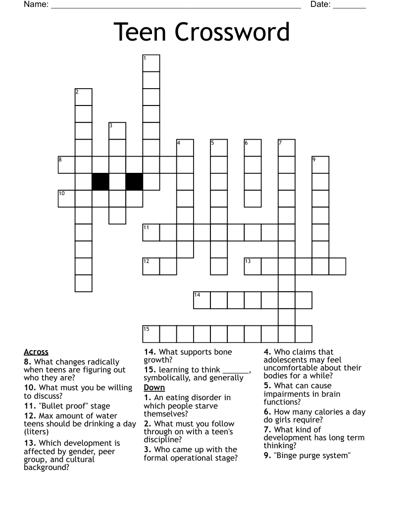 Teen Crossword - Wordmint for Printable Crossword Puzzles For Teens