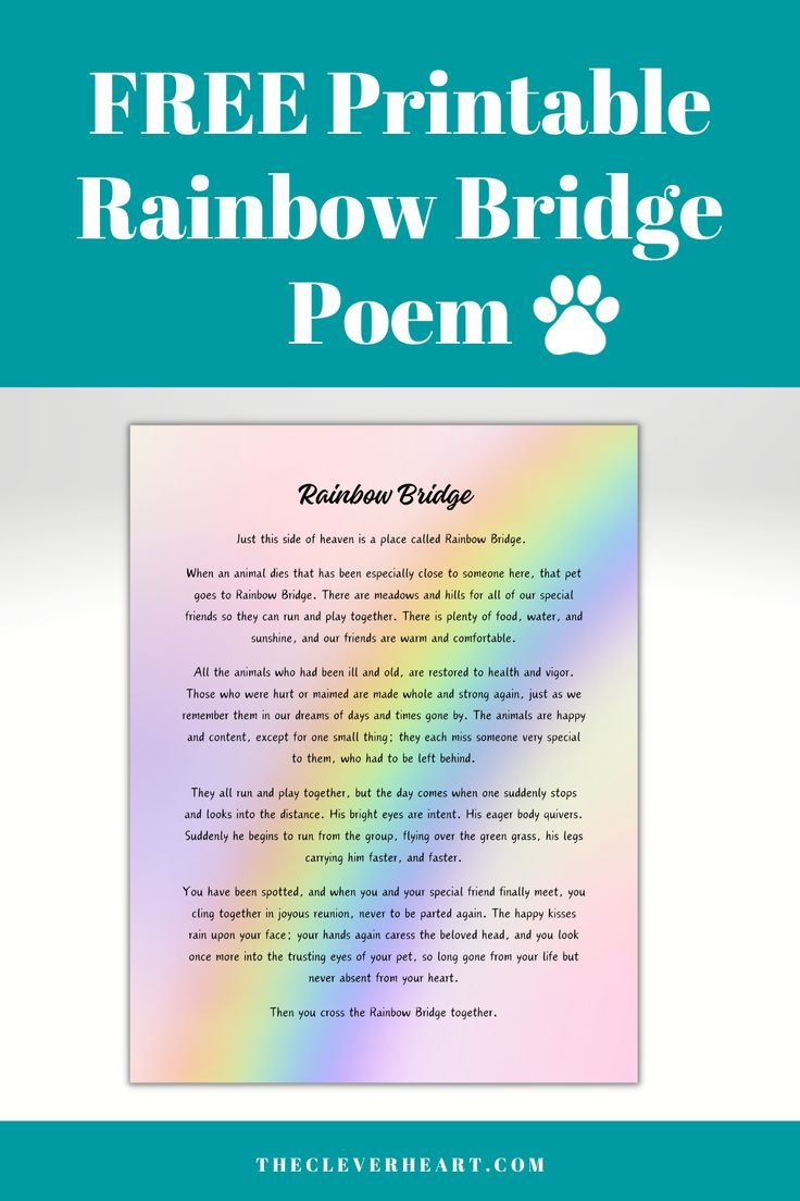 The Rainbow Bridge Poem (Free Printable) for Free Printable Rainbow Bridge Poem