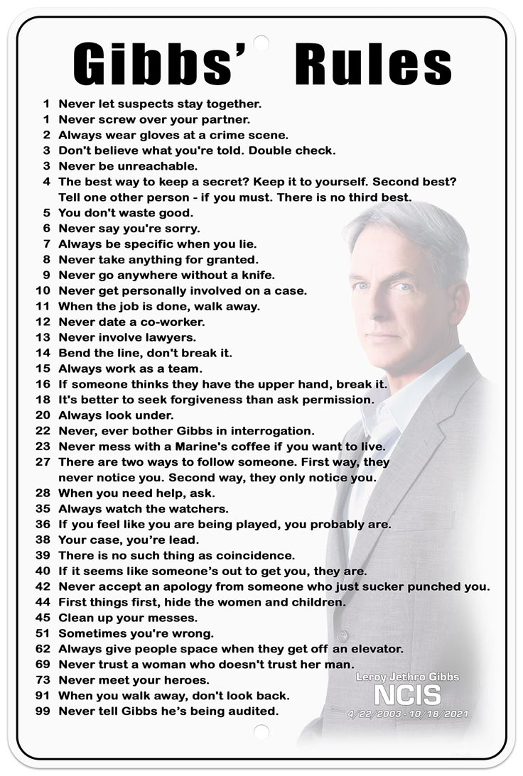 Tribute Edition Gibbs&#039; Rules 20,3 X 30,5 Cm, Robustes inside Ncis Gibbs Rules Printable List