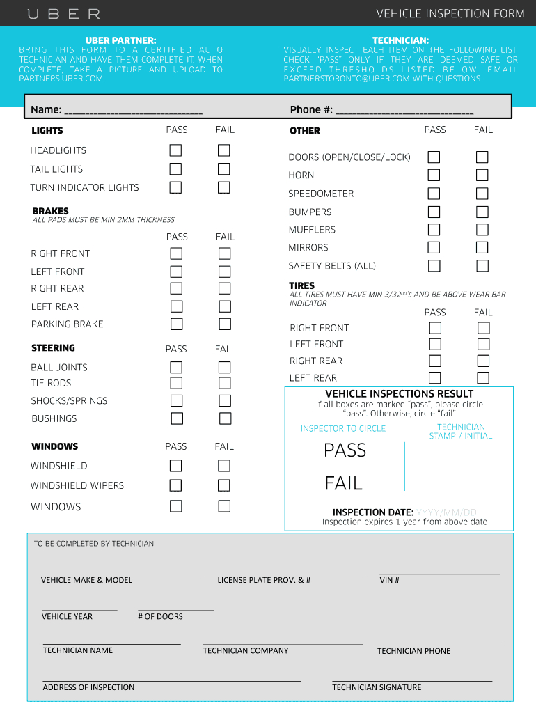 Uber Inspection Form: Fill Out & Sign Online | Dochub in Uber Vehicle Inspection Form Printable