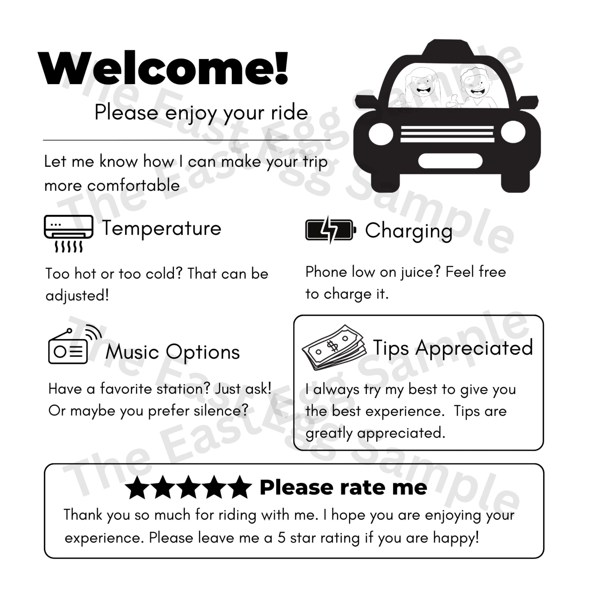 Uber Lyft Taxi Rideshare Sign Printable | Editable Sign | Uber Tip inside Uber Sign For Car Printable