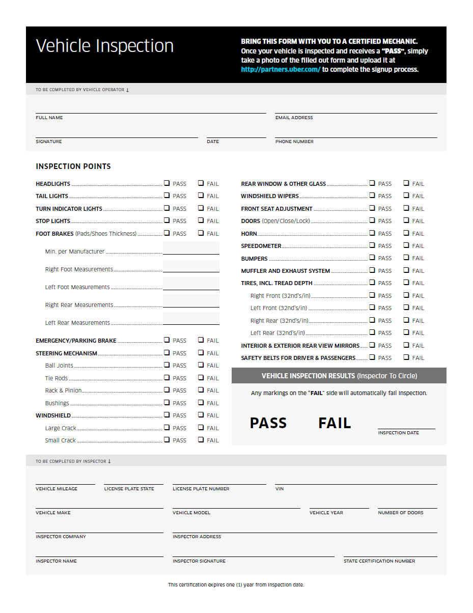 Uber Safety Inspection Form--How To Download (Pdf) And Print intended for Uber Vehicle Inspection Form Printable