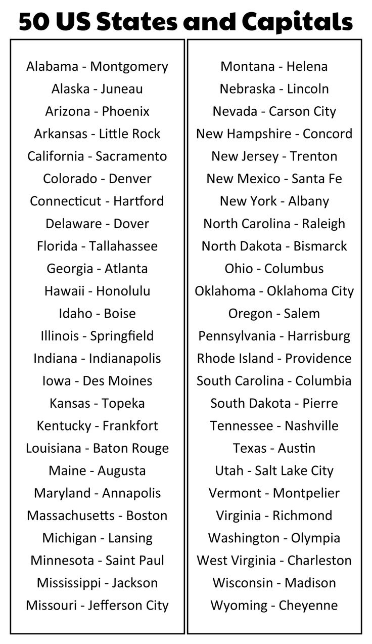 Us State Capitals List - 11 Free Pdf Printables | Printablee with Printable List of United States and Capitals