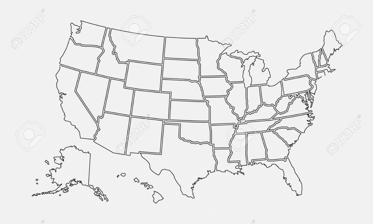 Usa Map Outline. United States Vector Blank Map. Us Line Map with regard to Us State Outline Map Printable