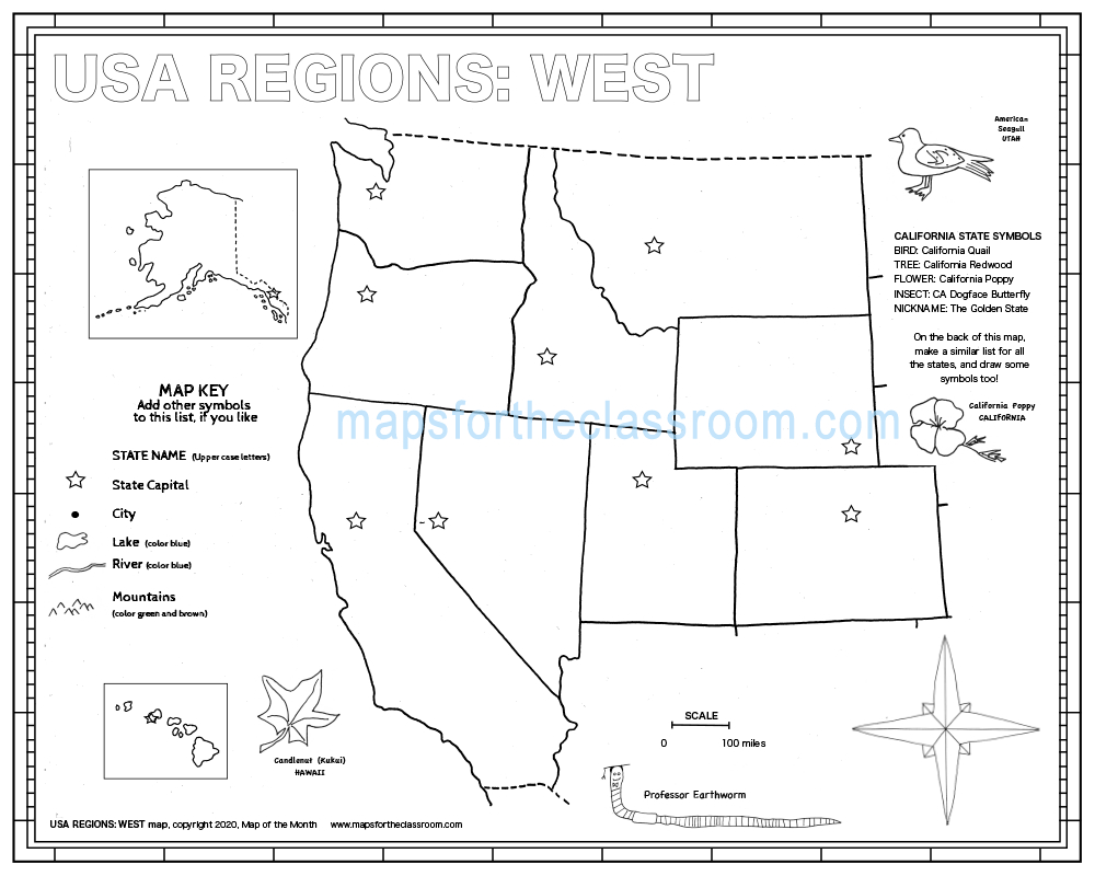 Usa Regions – West within Western United States Map Printable
