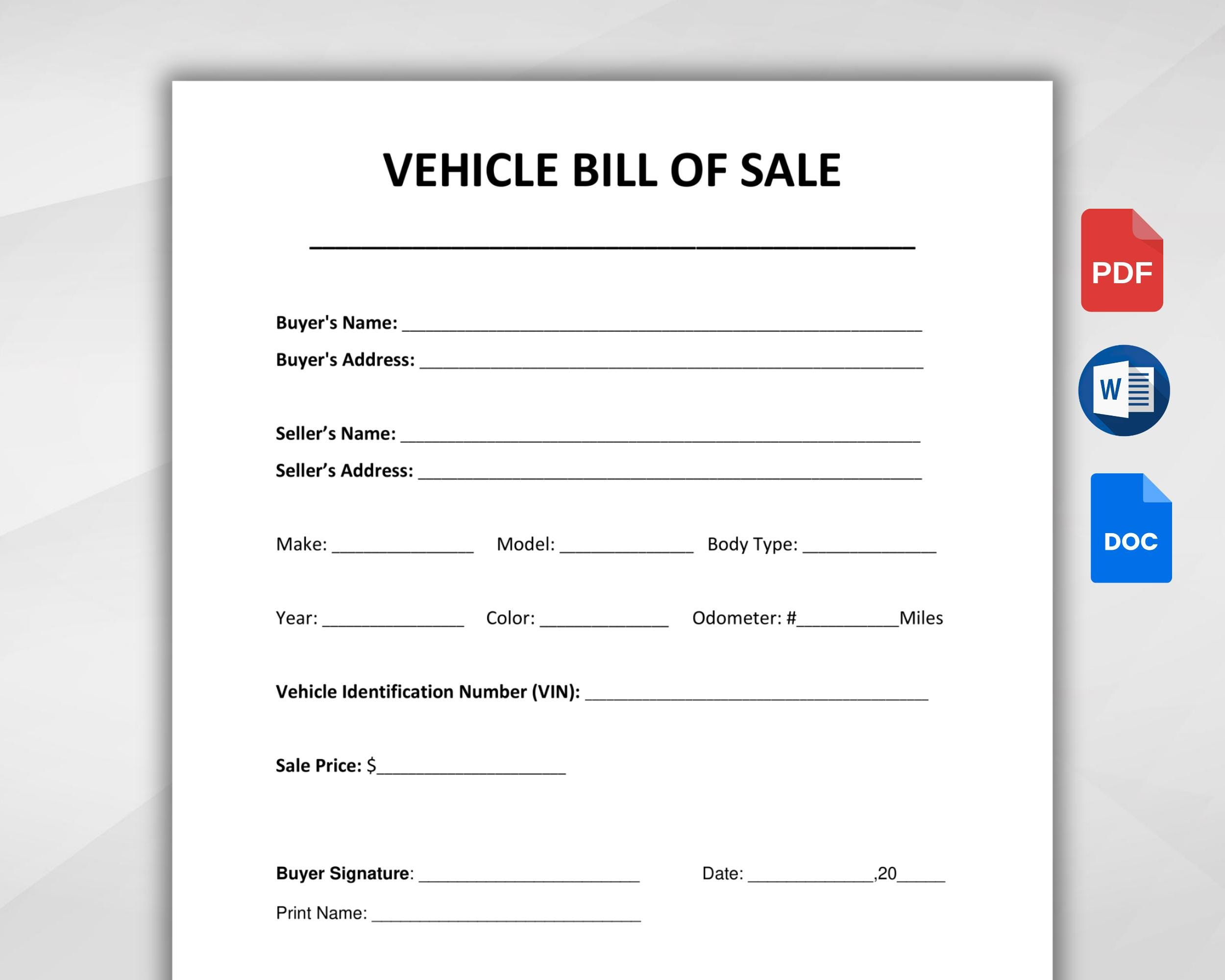 Vehicle Bill Of Sale. Printable Motor Vehicle Sale Contract with Printable Bill of Sale For Automobile