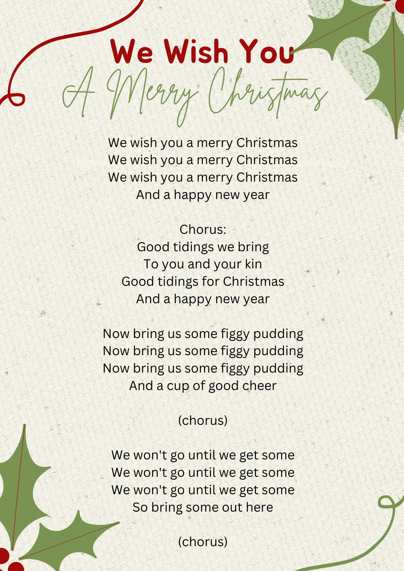 We Wish You A Merry Christmas Lyrics pertaining to Printable Lyrics We Wish You a Merry Christmas
