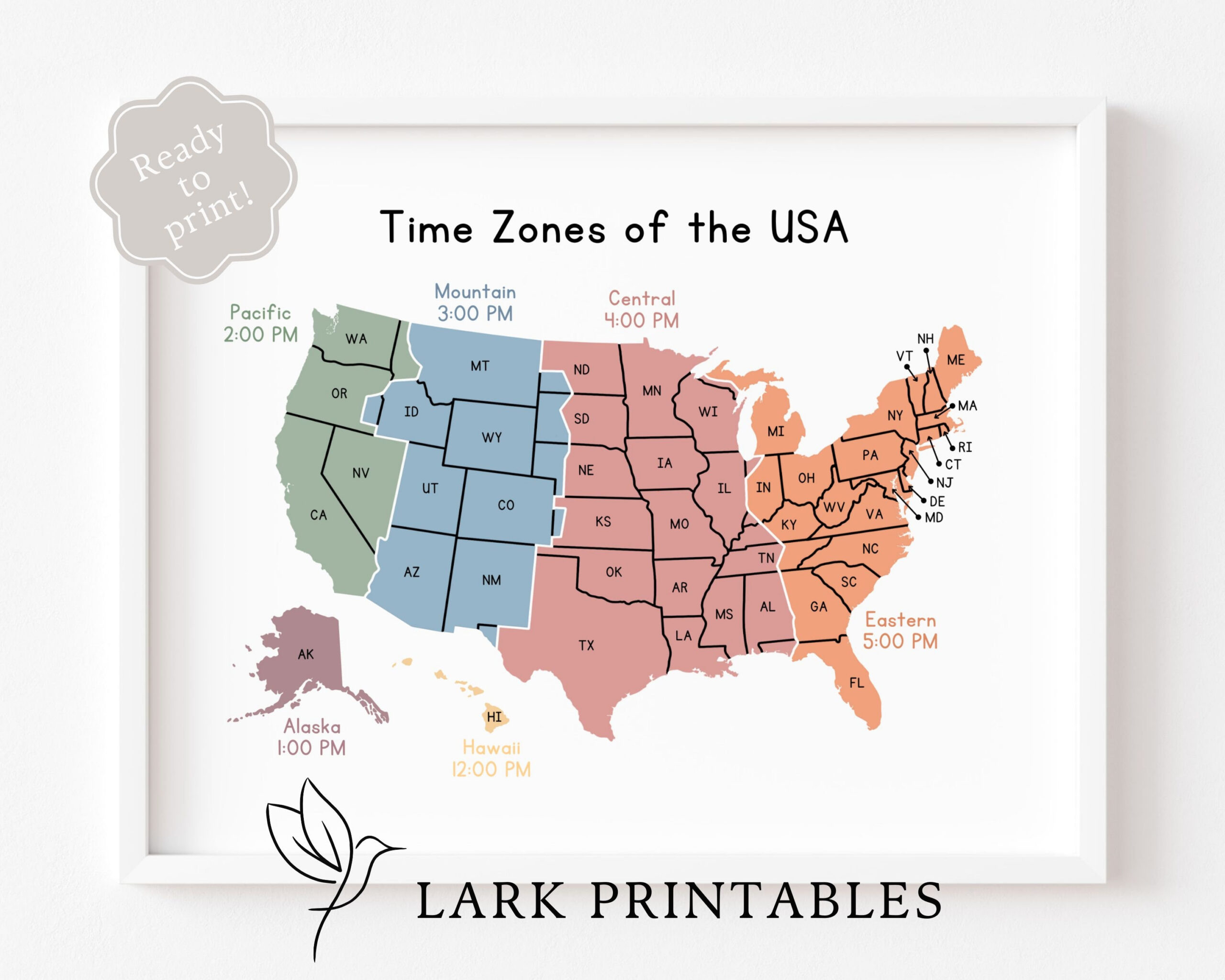 Zeitzonen Der Usa Karte Lernposter Printable Geographie regarding Us Time Zone Map Printable